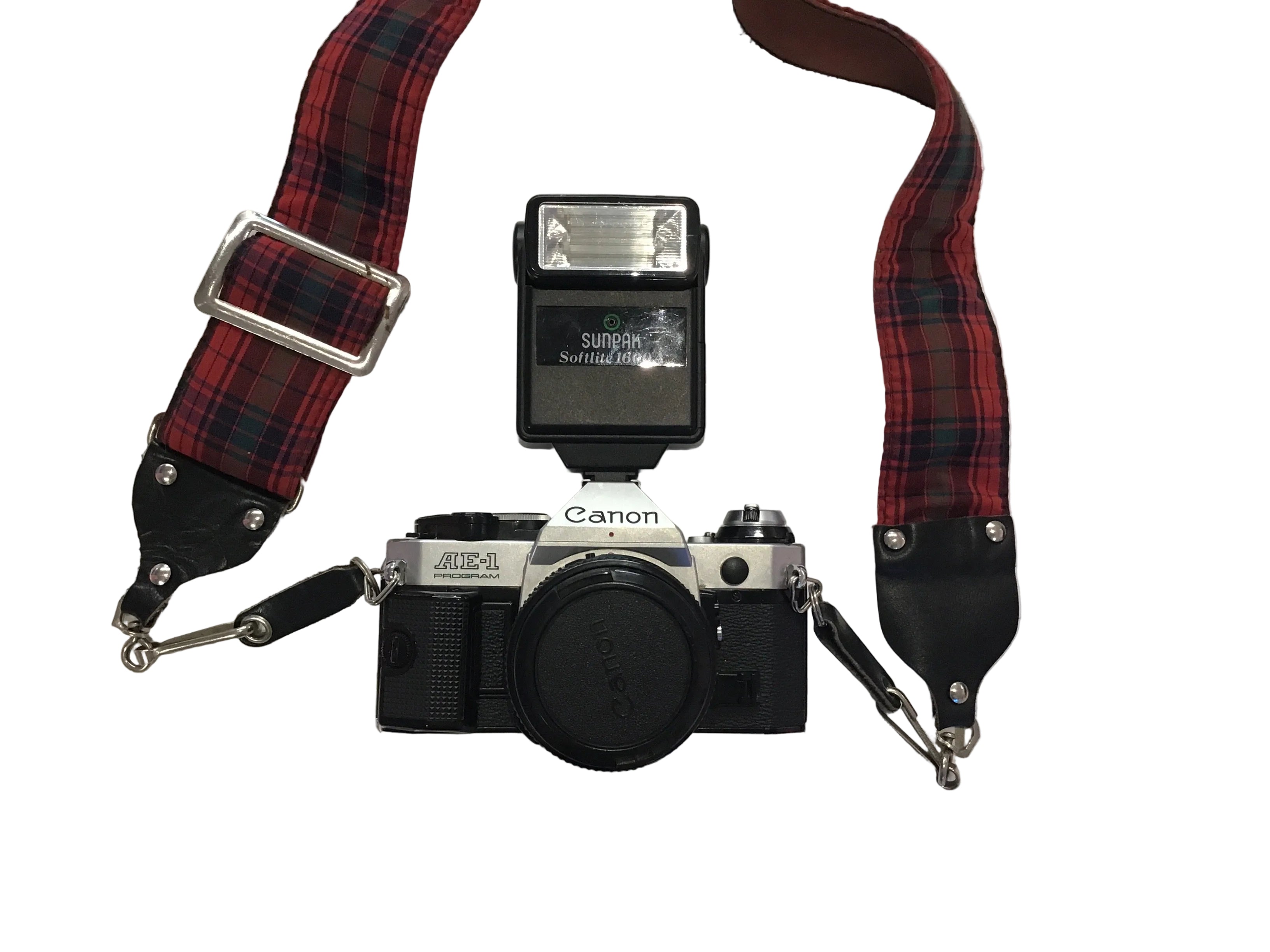 Canon AE-1 Program 35mm SLR Film Camera + 50mm 1:1.8 Canon Lens and Sunpak Softlite 1600 A Flash